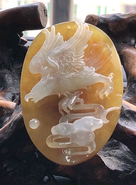 自然光实物拍摄/缅甸天然A货翡翠双彩黄翡大展宏图挂件28.92g老坑