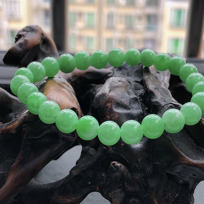 缅甸天然翡翠A货阳绿圆珠手链串