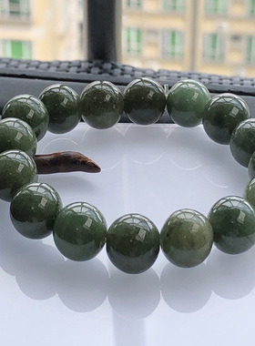 自然光实物拍/缅甸天然翡翠A货老油青圆珠手链手串61.01g带证书