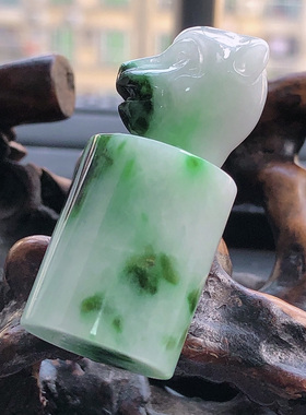 自然光实物拍/缅甸天然翡翠A货封官进爵印章摆件35.25g老坑飘绿