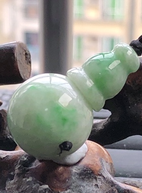 自然光实物拍/缅甸天然翡翠A货飘绿三通佛头圆珠14.98g老坑料带证