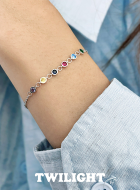 S925纯银彩锆圆珠手链女韩版个性甜美小清新夏季小众高级感