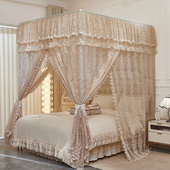 2026新款 公主风蕾丝提花边落地宫廷蚊帐加密床幔纱三开门家用卧室