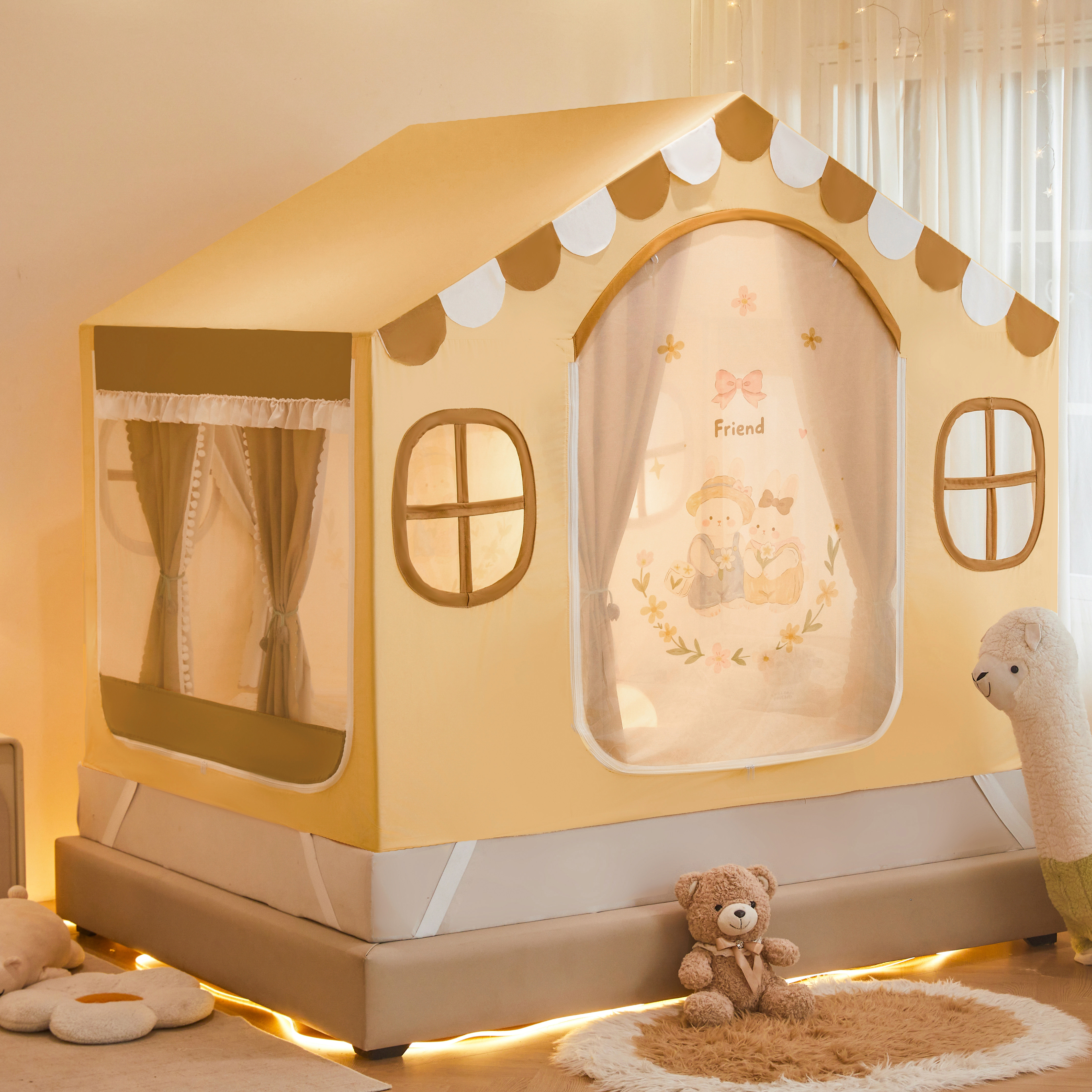 2026新款小房子帐篷蚊帐遮光床帘城堡公主风男孩女孩分床睡游戏屋