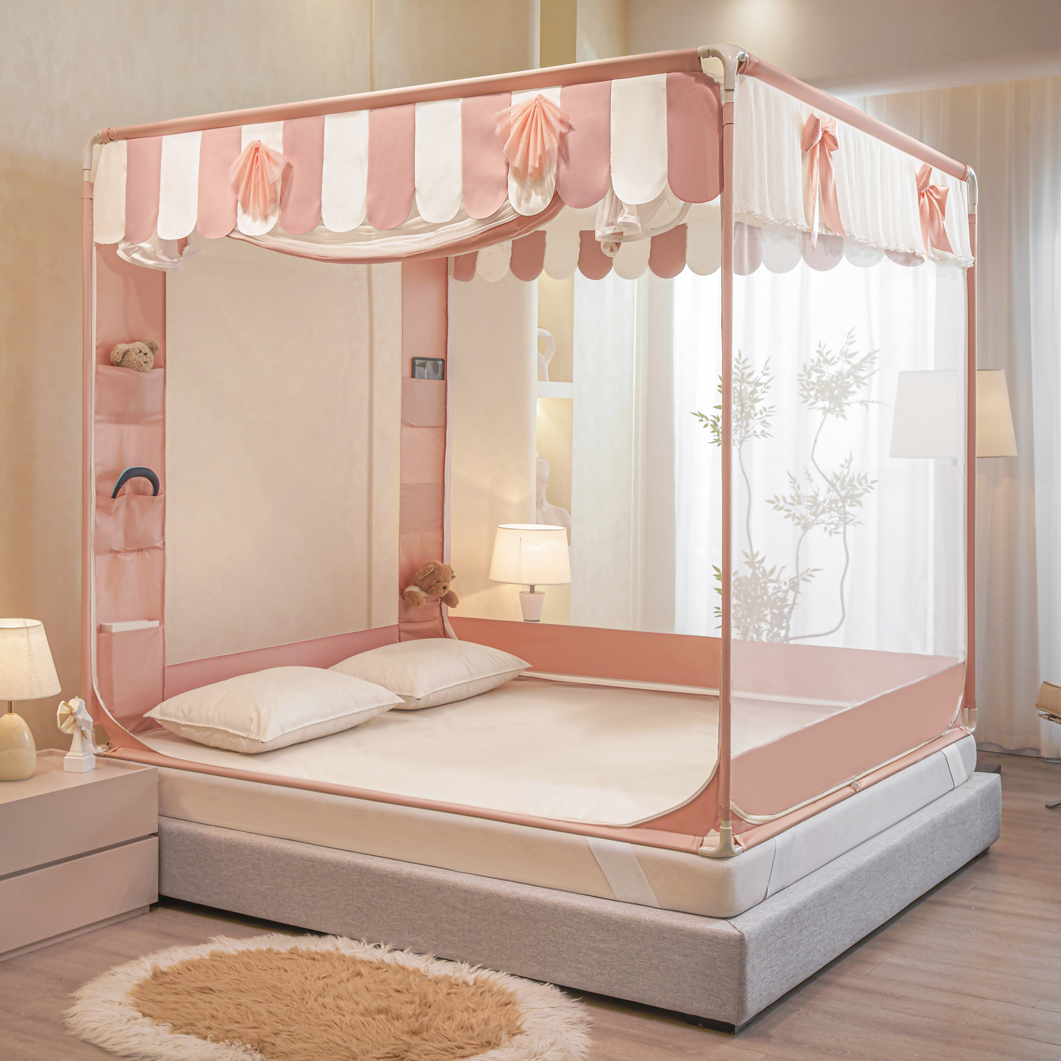 2026新款全罩全底防摔蚊帐防掉床升降床围栏蒙古包三开门家用卧室