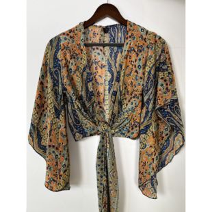 均海外商品 尼泊尔印度植物丝异域风情百变花瓣袖 上衣百搭
