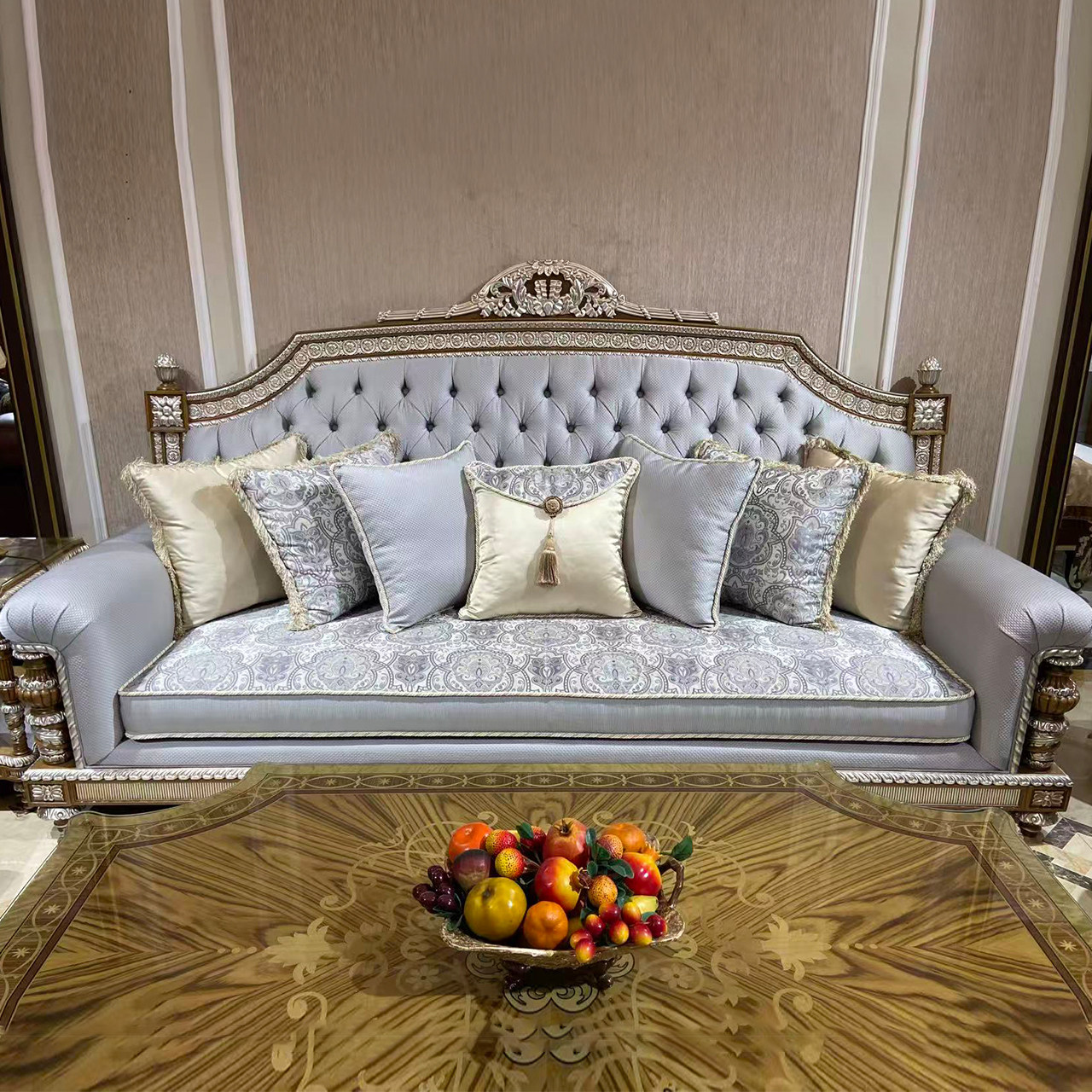 福溢家居温莎堡沙发法式新古典客厅沙发英式别墅实木雕花沙发组合