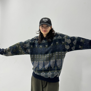 Sleepzoo 秋冬日系复古小众文艺几何民族风拼接套头卫衣女 24AW