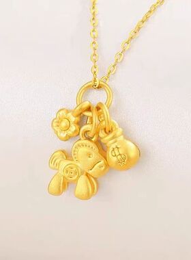 金店同款马上有钱花木马吊坠项链