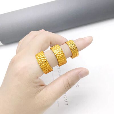 手工锤纹戒指男女款古法黄金色仿