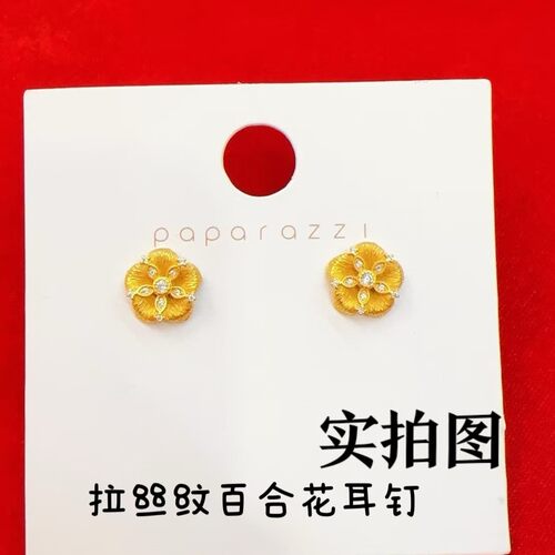 中古风拉丝百合花耳钉女爆款2025