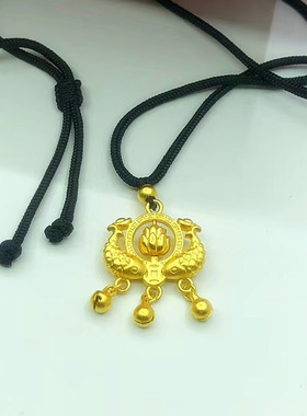 直播款莲花鲤鱼锁项链沙金转运金