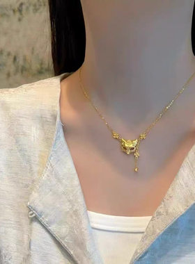 狐狸面具流苏项链套链黄金色花朵