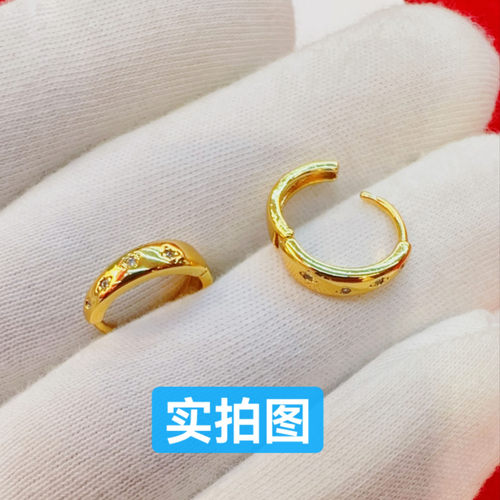 越南沙金徽镶耳环黄铜镀金镶钻耳