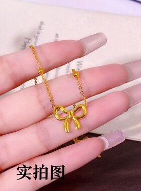 黄金色蝴蝶结项链女新款气质百搭