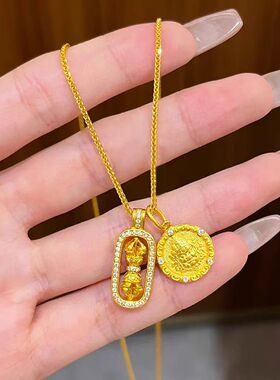 韦雪同款沙金点钻黄财神金刚杵吊
