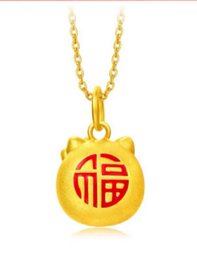 黄铜镀金KT猫吊坠越南沙金福猫项