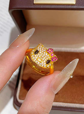 金店同款沙金满钻TK猫吊坠项链粉