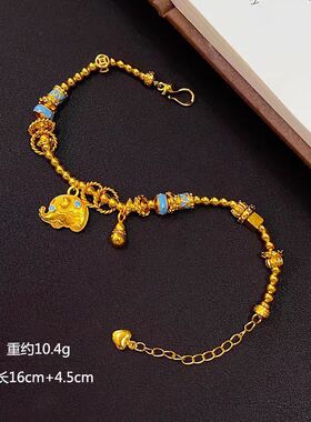 新中式古法沙金珐琅彩炸猪小象珠