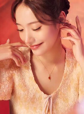 沙金鸿福锦鲤吊坠铜镀金红玛瑙项