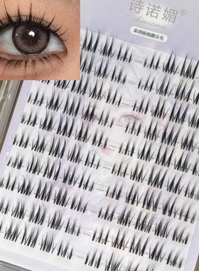诗诺媚10排懒人款D20透明梗假睫毛自然大容量分段式单簇上镜眼睫