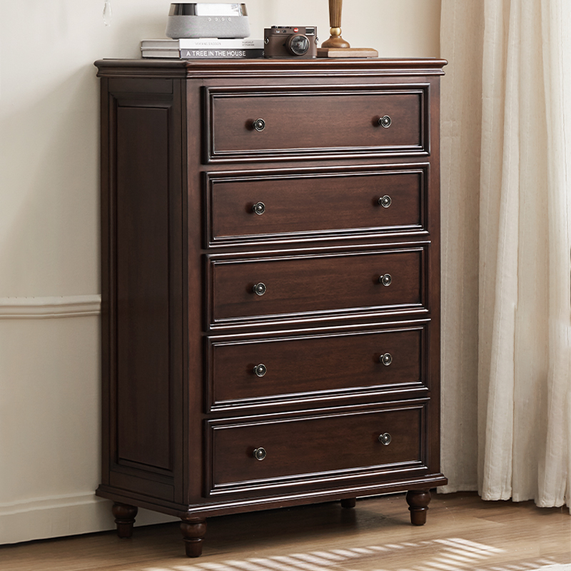 木鱼家具纯原木全实木五斗柜美式复古风客厅边柜卧室收纳储物抽屉