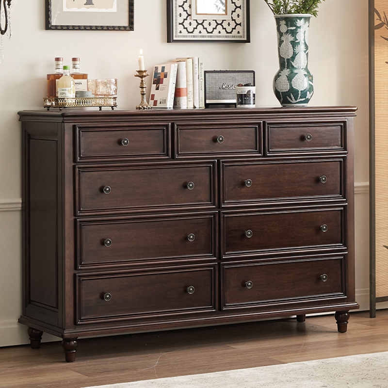 木鱼家具纯原木复古风全实木九斗柜美式七斗柜客厅边柜卧室收纳