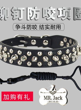 狗狗项圈牵引绳小中大型犬铆钉SM皮革脖圈法斗泰迪金毛宠物用品