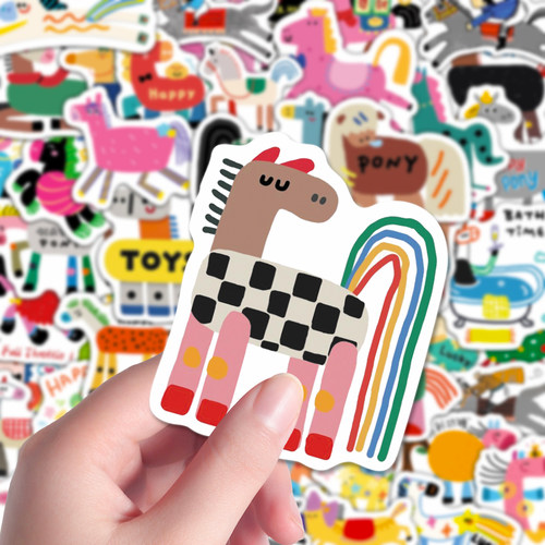 156张彩绘缤纷可爱小马贴纸多巴胺喜庆多创意马年卡通diy装饰手机