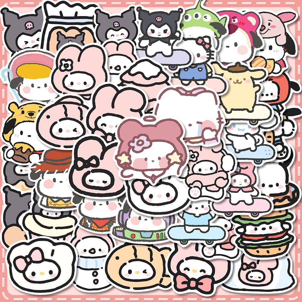 160张q版三丽鸥贴纸可爱卡通手账装饰手机平板笔记本水杯防水贴画