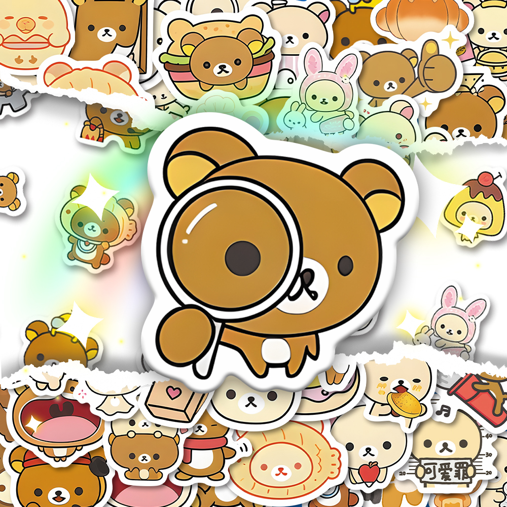 214张小熊和小薰贴纸可爱Q版卡通轻松熊治愈系创意装饰贴diy手账