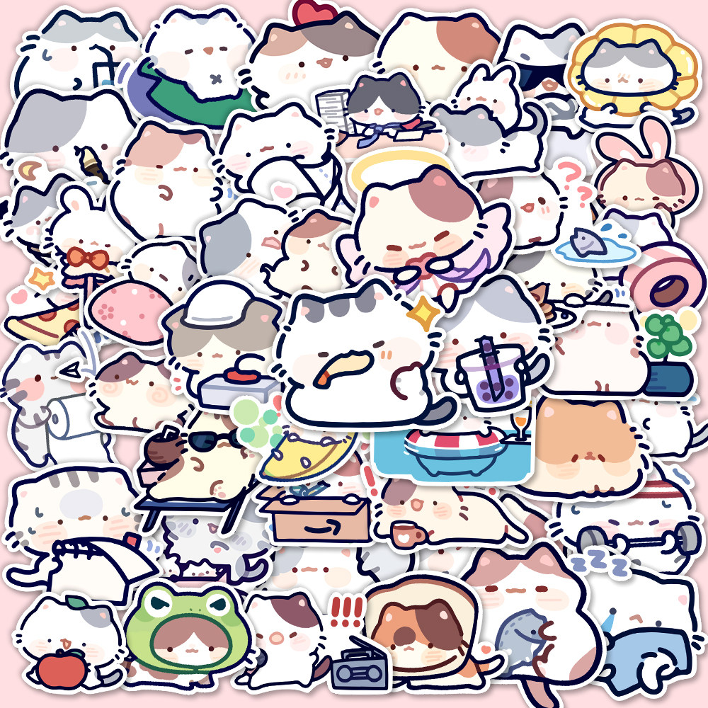 54张白色小猫贴纸可爱卡通ins风笔记本电脑手机壳装饰防水贴画