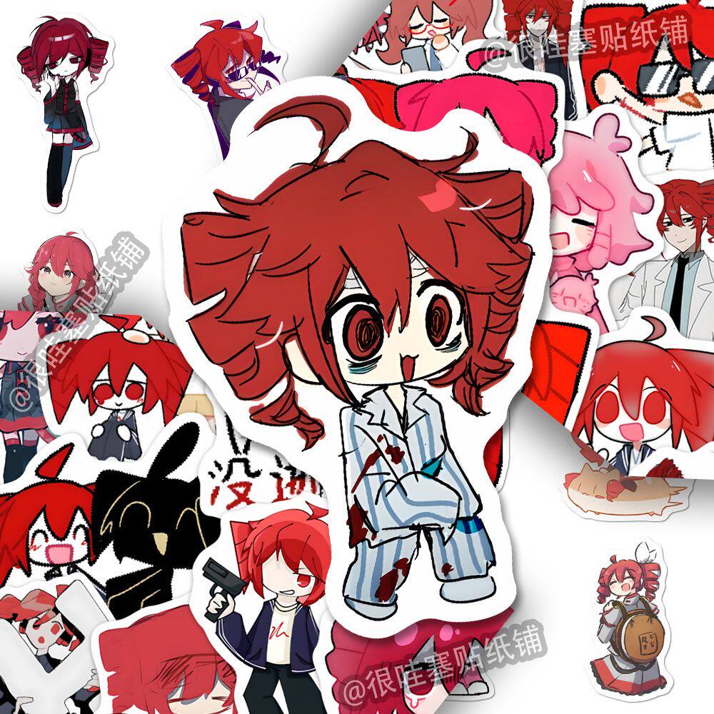 100张初音未来重音teto贴纸卡通红色奇美拉手机手账装饰防水贴画