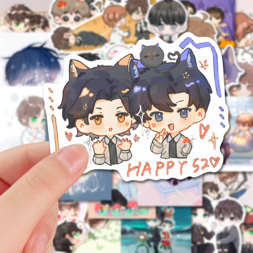 100张小蘑菇q版贴纸安折陆沨cp周边diy手账漫画文具水杯防水贴画