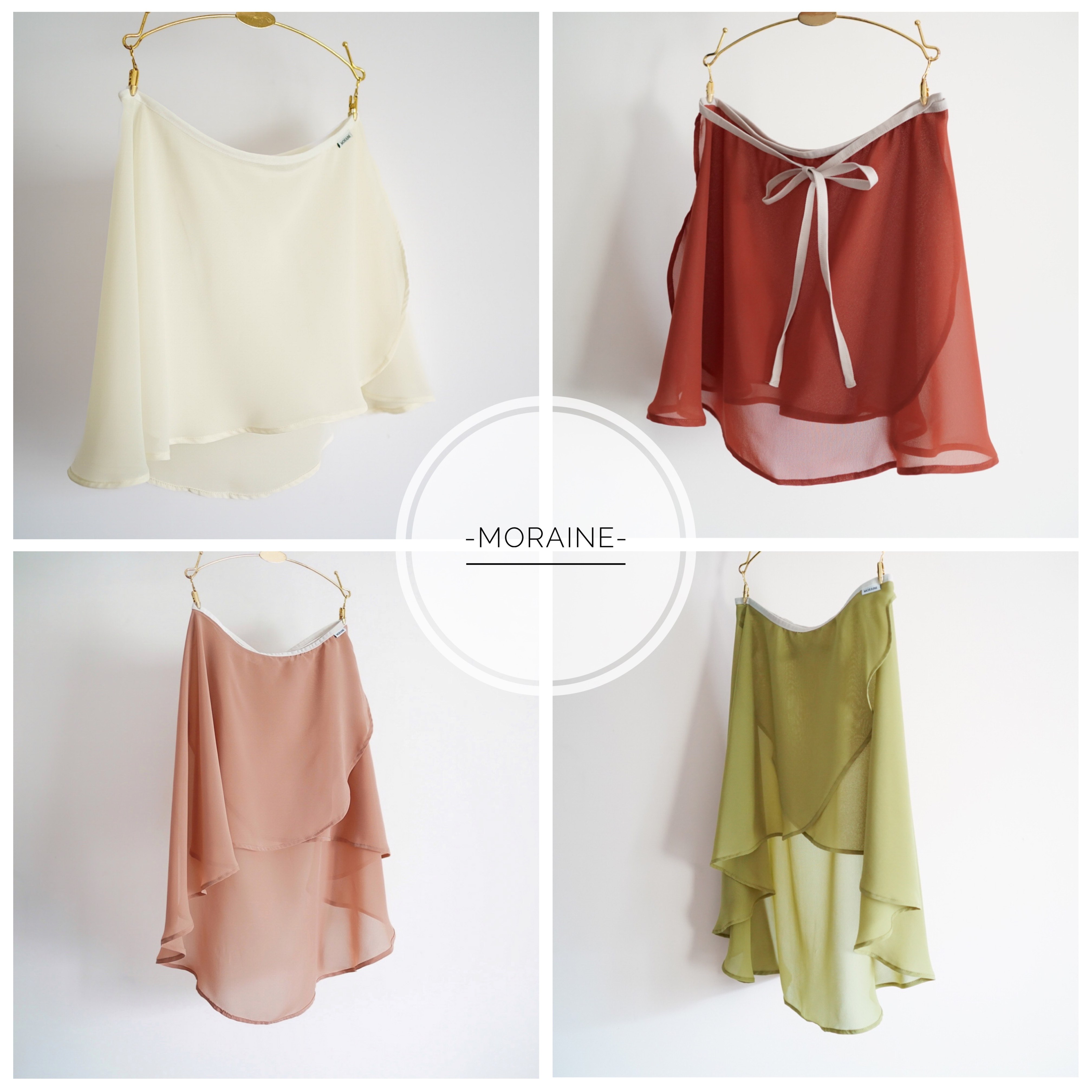 moraine梦莲芭蕾一片式弹力系带半透纱裙短长款  米棕橘黄绿色系