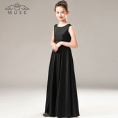 MUSE优雅缎布黑色女童大提琴钢琴比赛考级表演出服晚会合唱礼服