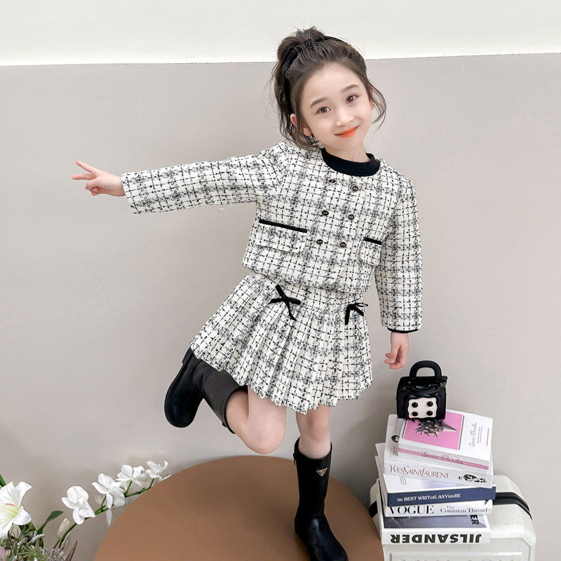 女童套装裙春秋款2025新款洋派春秋季小女孩衣服小香风三件套春装