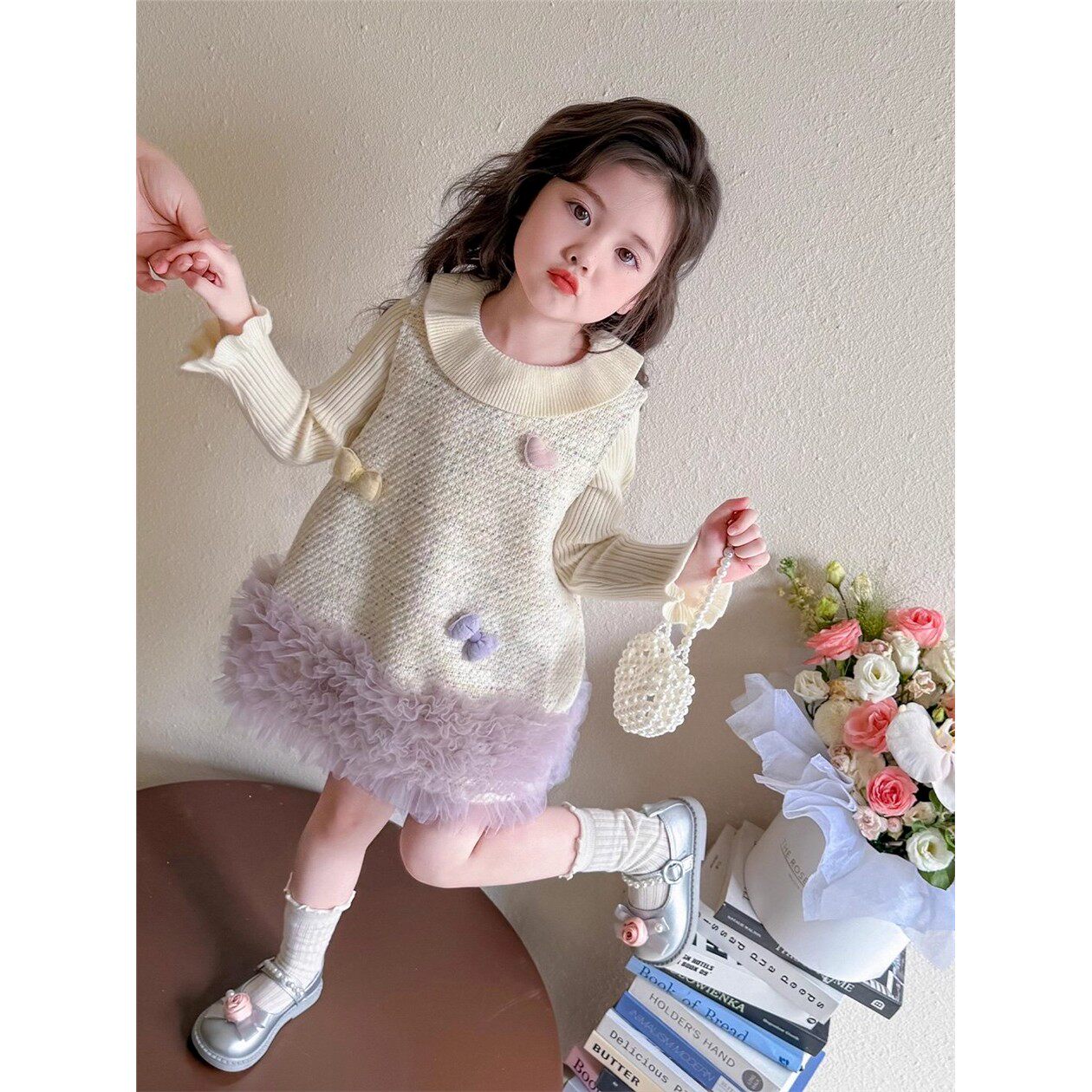 法国女童春秋长袖背心裙套装2025新款儿童洋气炸街秋装韩系两件套