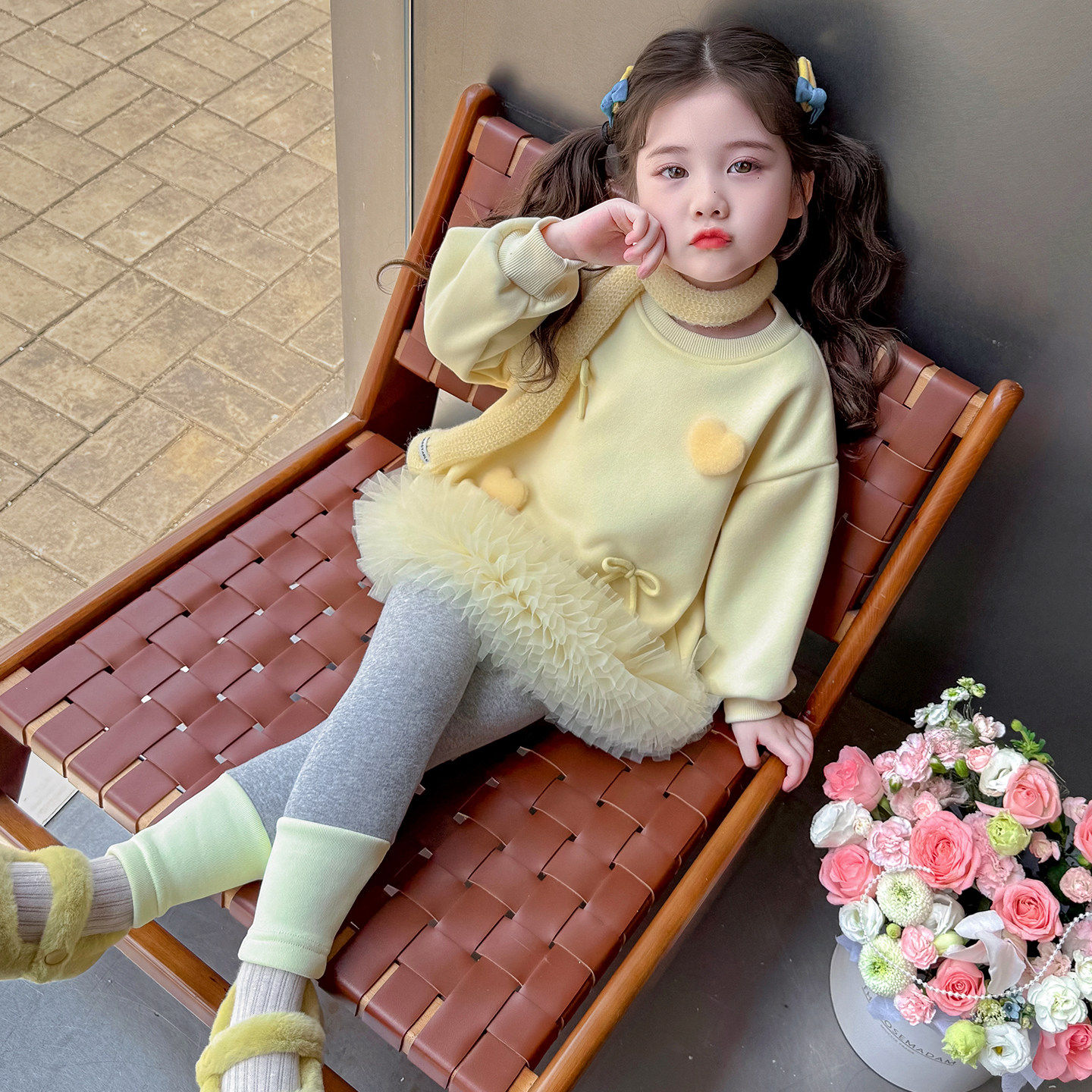 女童连衣裙春秋款2026新款洋气儿童卫衣裙套装宝宝春季超好看裙子