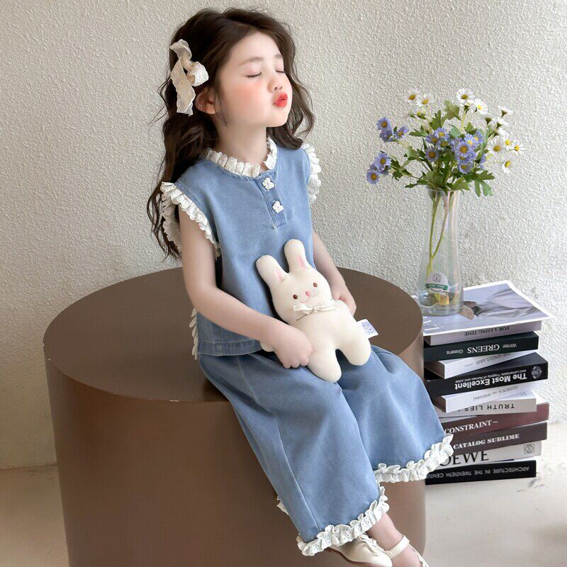 韩国Binhexx女童夏季超好看套装2025新款女宝宝牛仔洋气薄款夏装