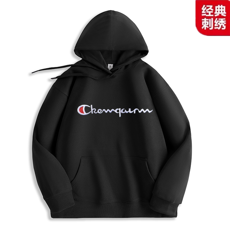 重磅黑色刺绣连帽卫衣男款连帽春秋2024新款外套秋季