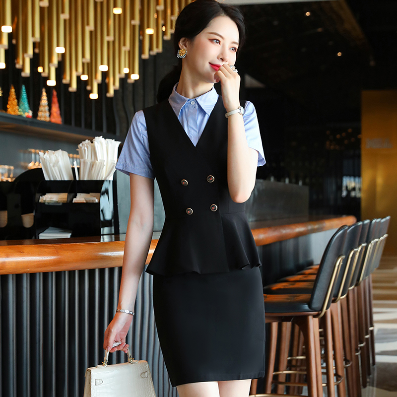 职业背心马甲套装女夏地产制服酒店收银工装医美前台工作服双排扣