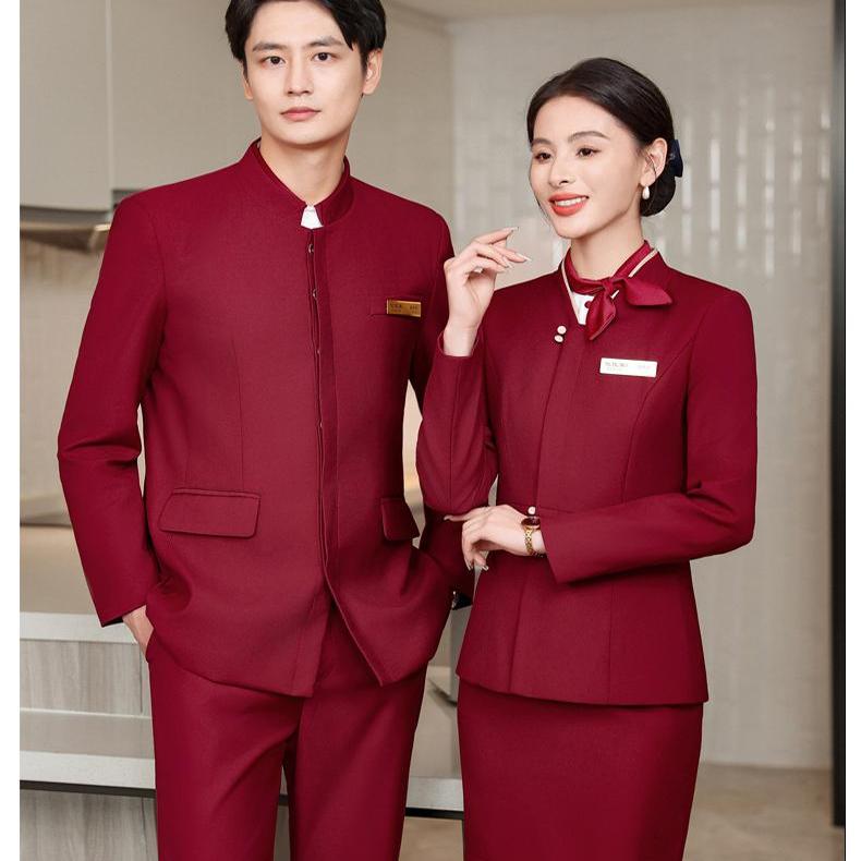 男女款新中式酒店餐厅前台接待服务员工作服春秋长袖制服工装套装