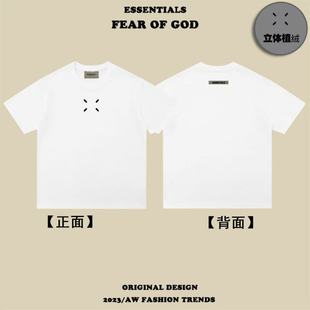 潮 T恤男女情侣半袖 FOG王嘉尔同款 简四角立体植绒印花圆领重磅短袖