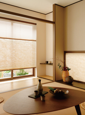 立川日式现代遮光隔热蜂巢半自动升降办公室落地窗定制降噪百折帘