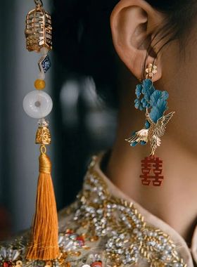 新中式新娘结婚耳饰双喜古风简约流苏耳环秀禾服晨袍旗袍耳坠配饰