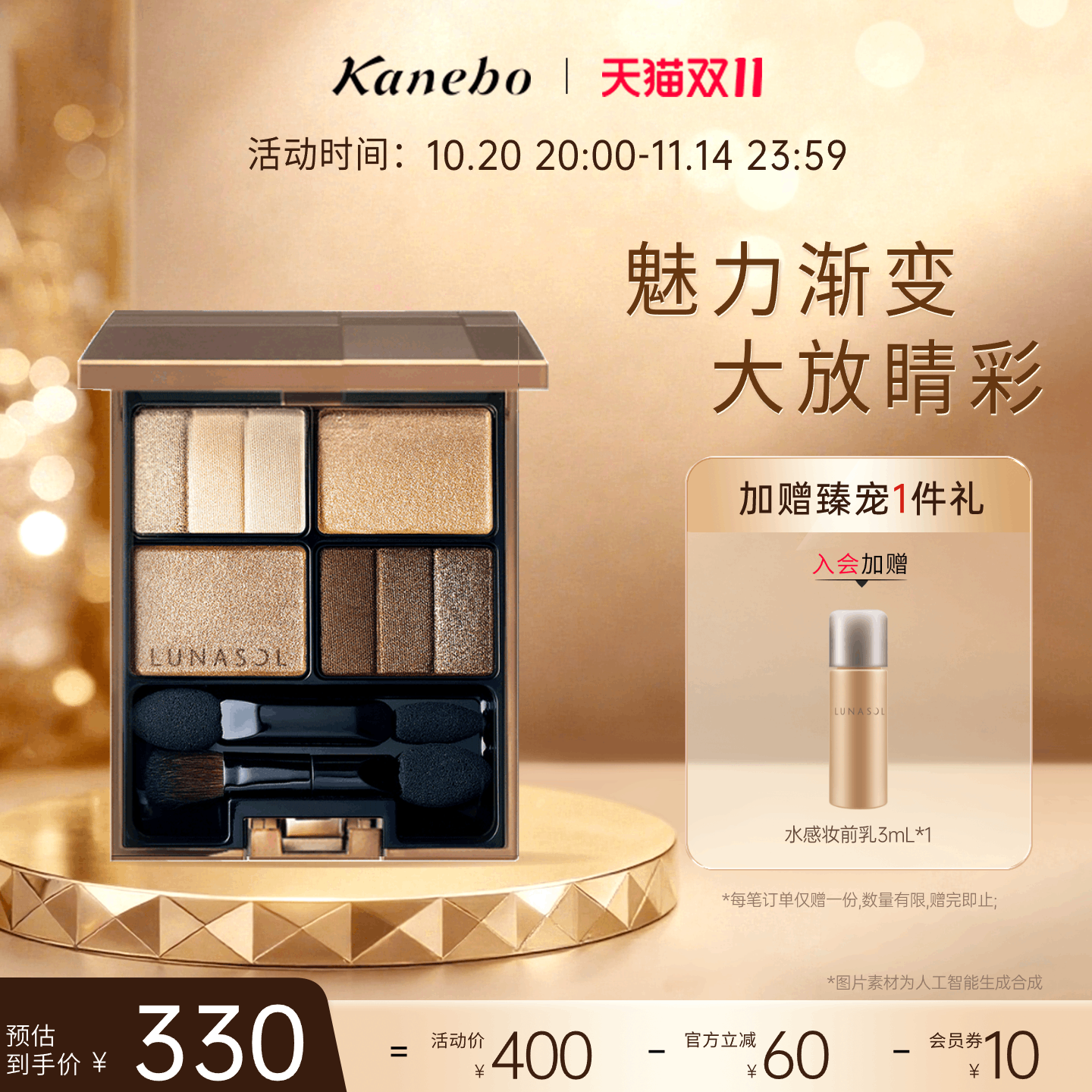 LUNASOL日月晶采影炫立体眼影珠光盘不晕染彩妆盘微闪日常大地色