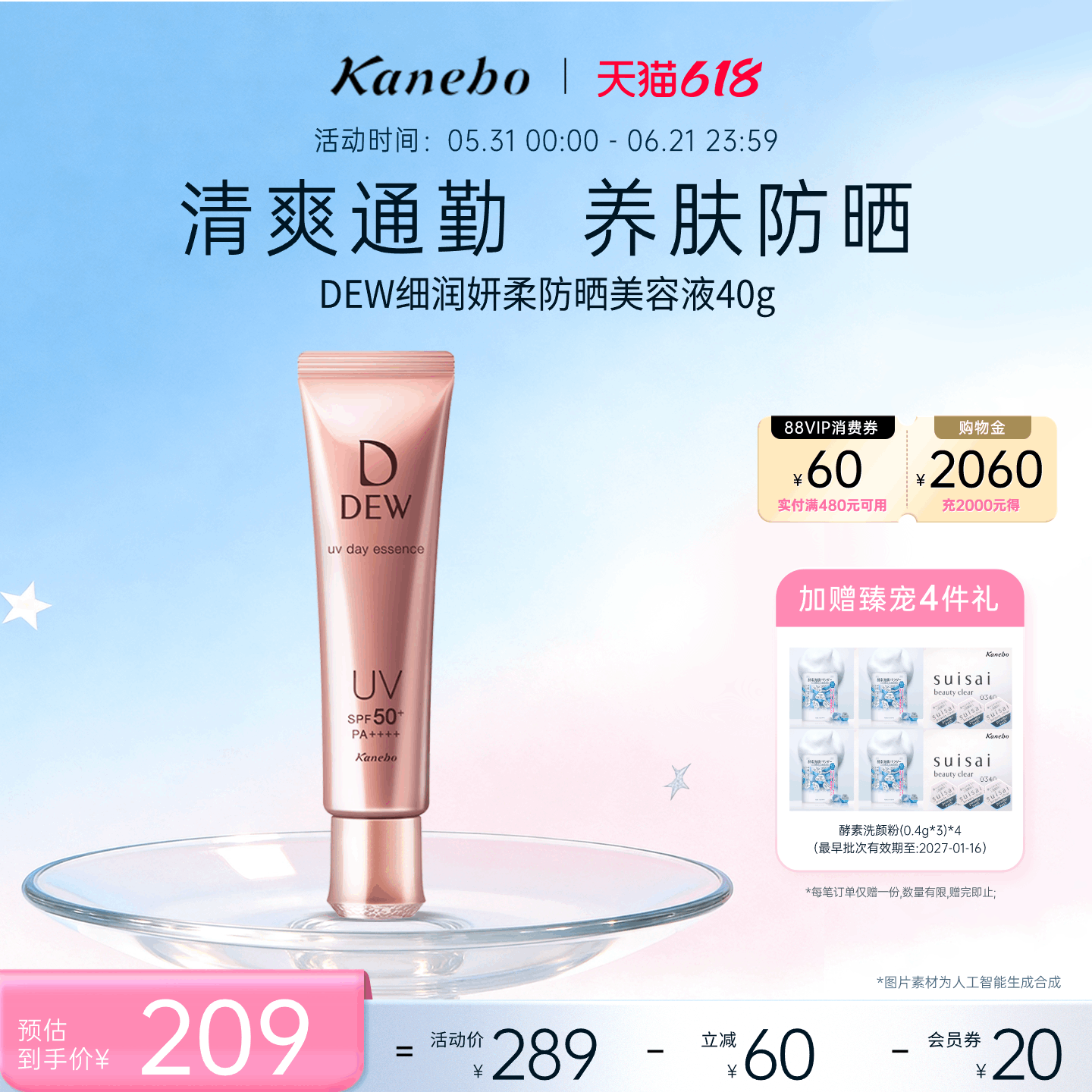 Kanebo嘉娜宝DEW细润妍柔养肤小粉管防晒隔离二合一