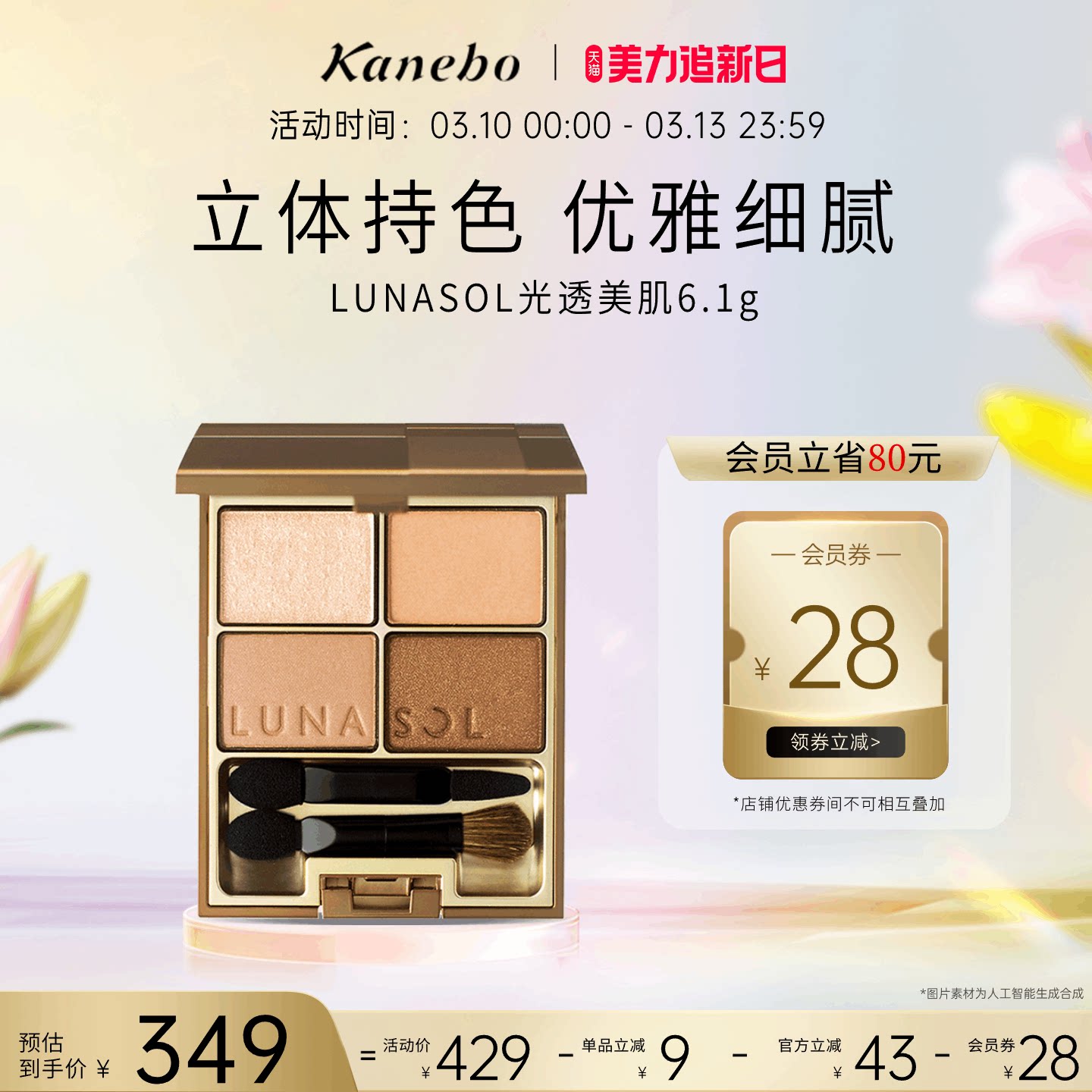 Kanebo嘉娜宝LUNASOL眼影日月晶采光透美肌大地四色眼影盘嘉娜宝