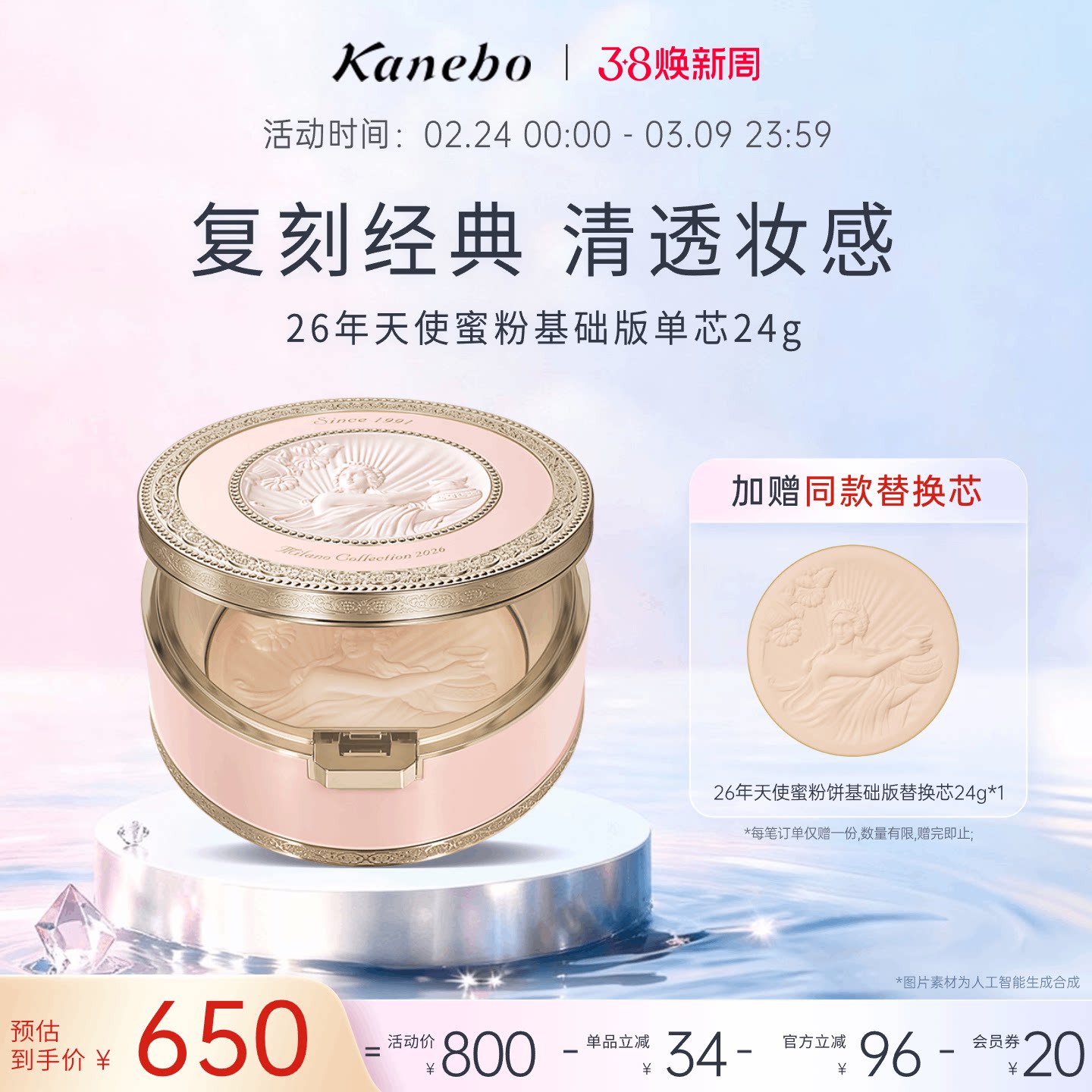 【38现货】Kanebo佳丽宝嘉娜宝天使蜜粉饼持妆2026年基础版24g